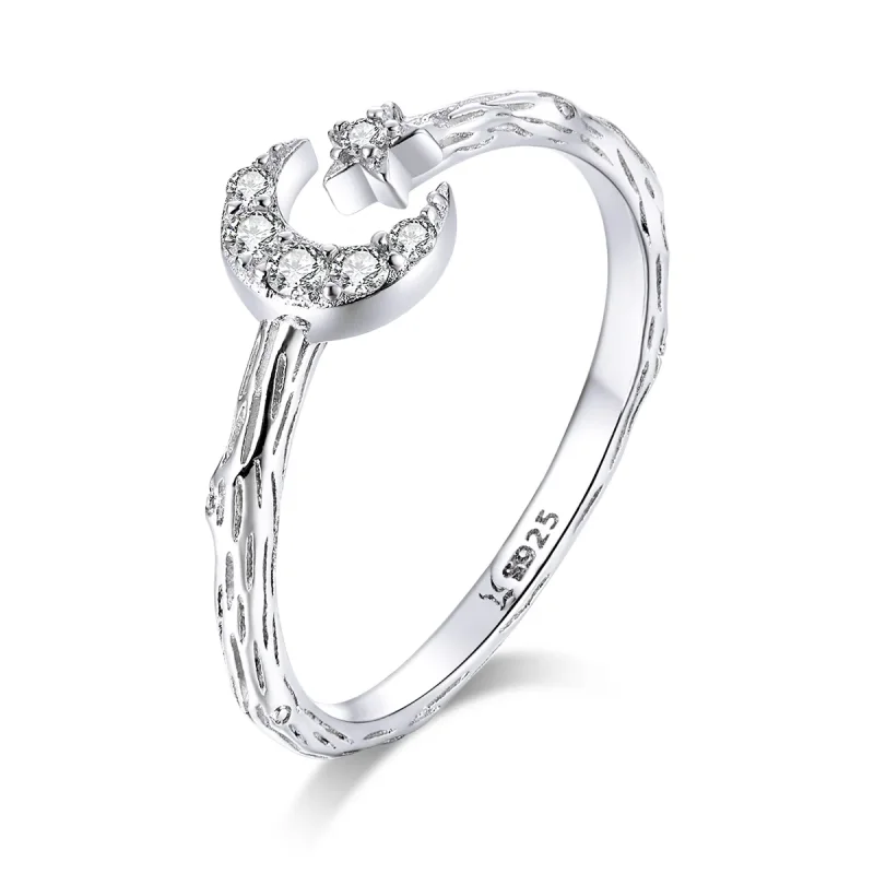 (image for) Pandora Style Silver Open Ring, Vintage Star Moon - SCR638 - Product Image