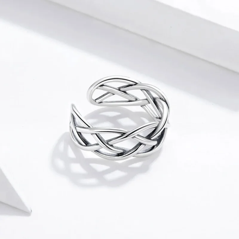 (image for) Pandora Style Silver Open Ring, Woven Texture - SCR675 - View 2