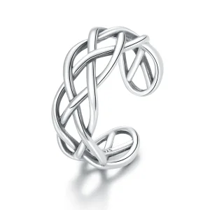 (image for) Pandora Style Silver Open Ring, Woven Texture - SCR675