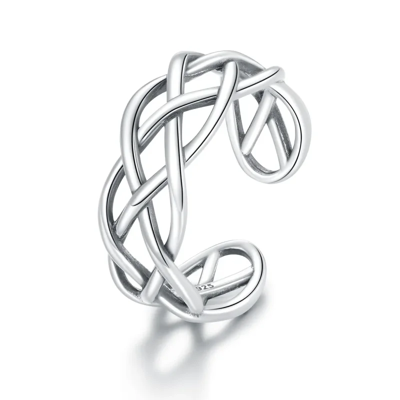 (image for) Pandora Style Silver Open Ring, Woven Texture - SCR675 - Product Image
