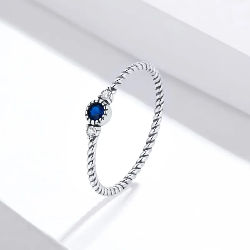 (image for) Pandora Style Silver Ring, Blue Stone - SCR693 - View 2