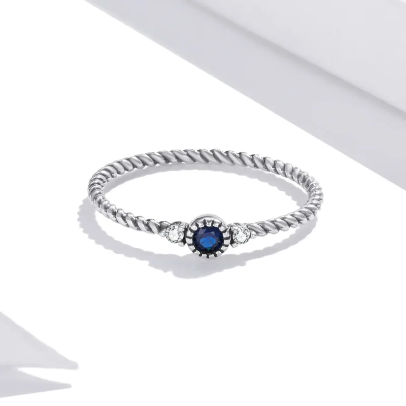 (image for) Pandora Style Silver Ring, Blue Stone - SCR693 - View 3