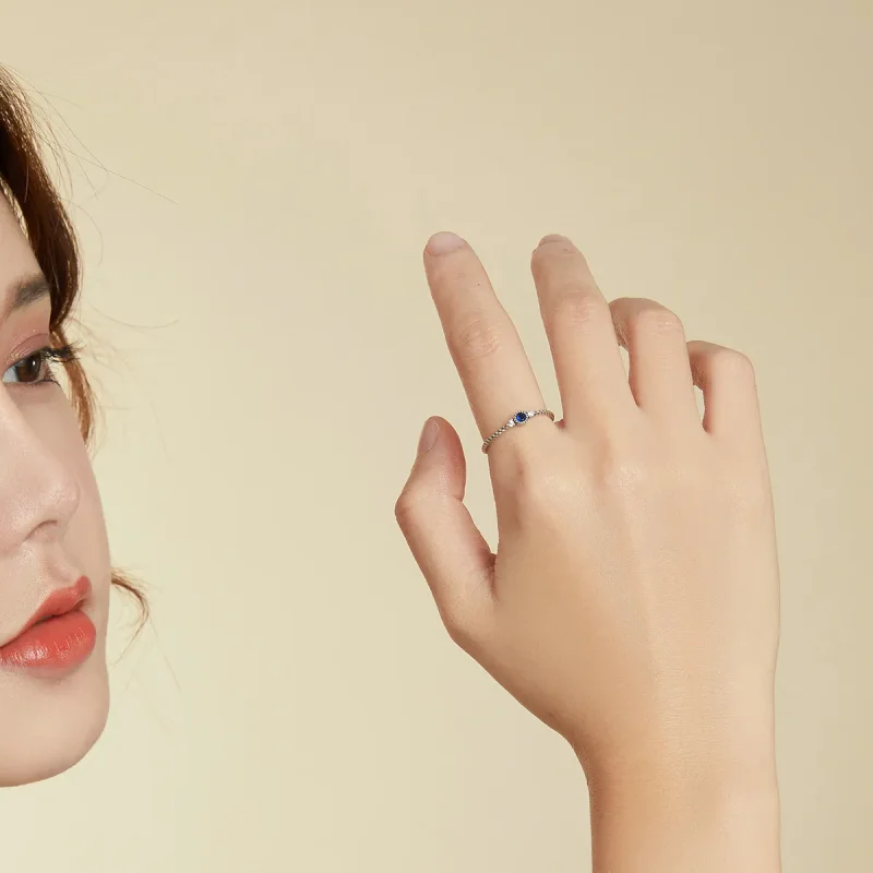 (image for) Pandora Style Silver Ring, Blue Stone - SCR693 - View 6