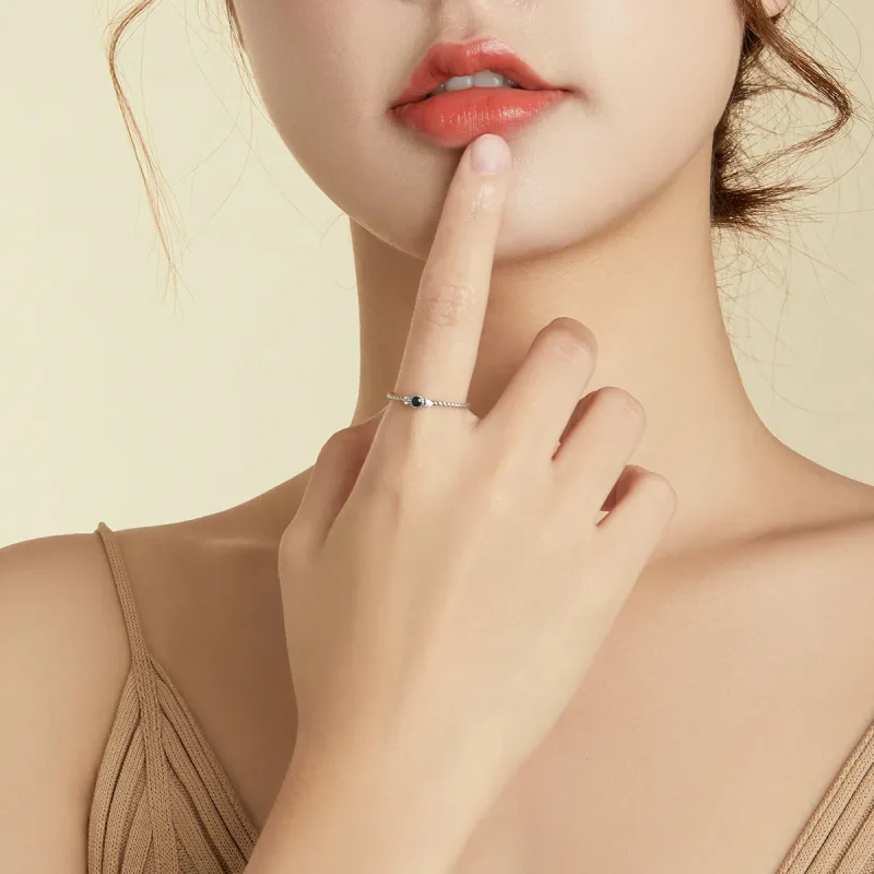 (image for) Pandora Style Silver Ring, Blue Stone - SCR693 - View 7