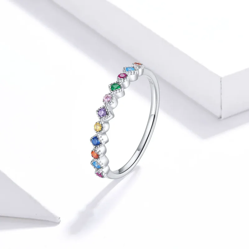 (image for) Pandora Style Silver Ring, Rainbow - SCR697 - View 2