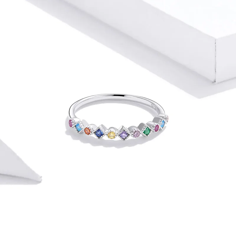 (image for) Pandora Style Silver Ring, Rainbow - SCR697 - View 3