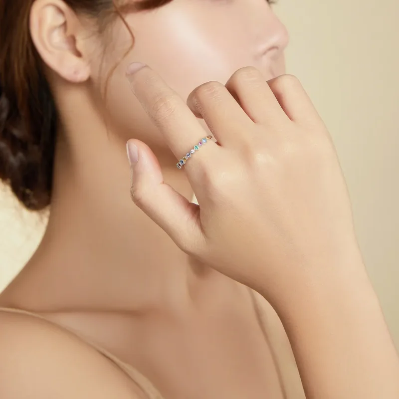 (image for) Pandora Style Silver Ring, Rainbow - SCR697 - View 6