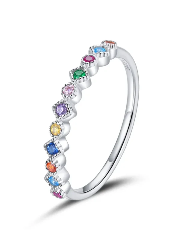 (image for) Pandora Style Silver Ring, Rainbow - SCR697 - Product Image