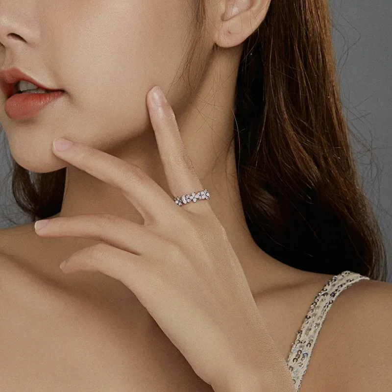 (image for) Pandora Style Silver Ring, Wreath, Pink Enamel - SCR681 - View 6