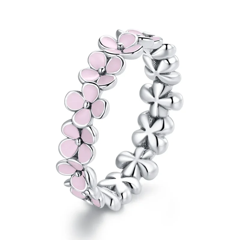 (image for) Pandora Style Silver Ring, Wreath, Pink Enamel - SCR681 - Product Image