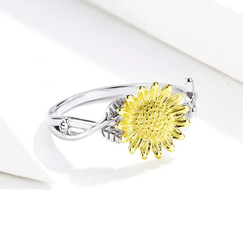 (image for) Pandora Style Two Tone Open Ring, Bicolor Golden Sunflowers - SCR596 - View 2