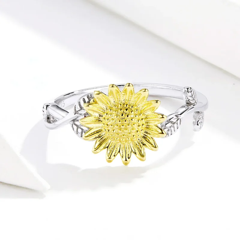 (image for) Pandora Style Two Tone Open Ring, Bicolor Golden Sunflowers - SCR596 - View 3