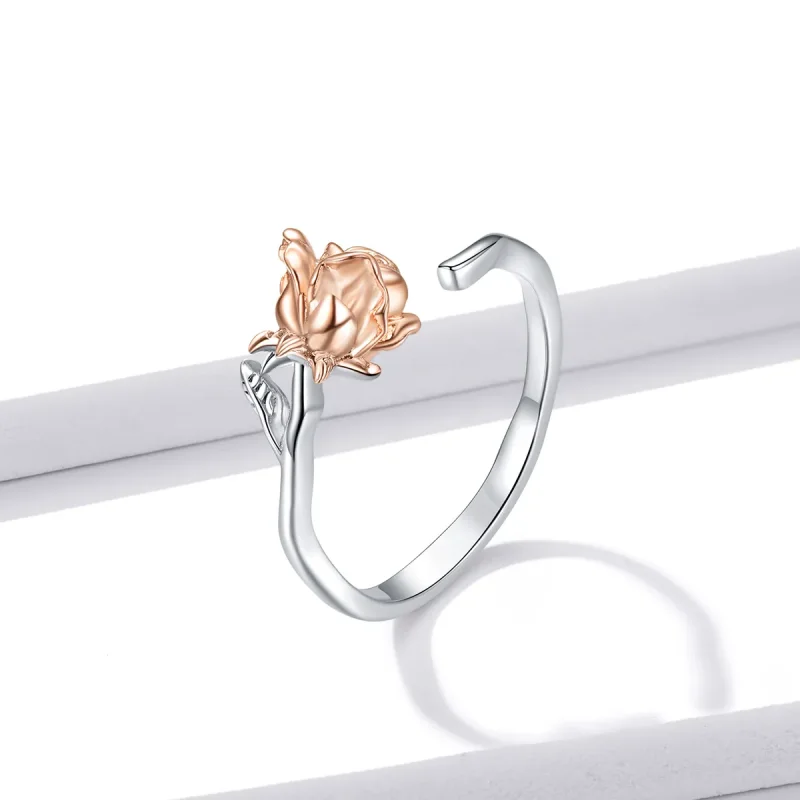 (image for) Pandora Style Two Tone Open Ring, Flower - BSR134 - View 2