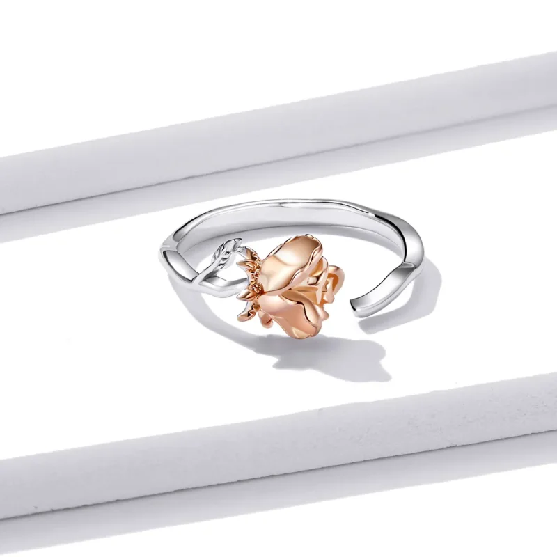 (image for) Pandora Style Two Tone Open Ring, Flower - BSR134 - View 3