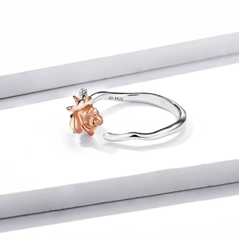 (image for) Pandora Style Two Tone Open Ring, Flower - BSR134 - View 4