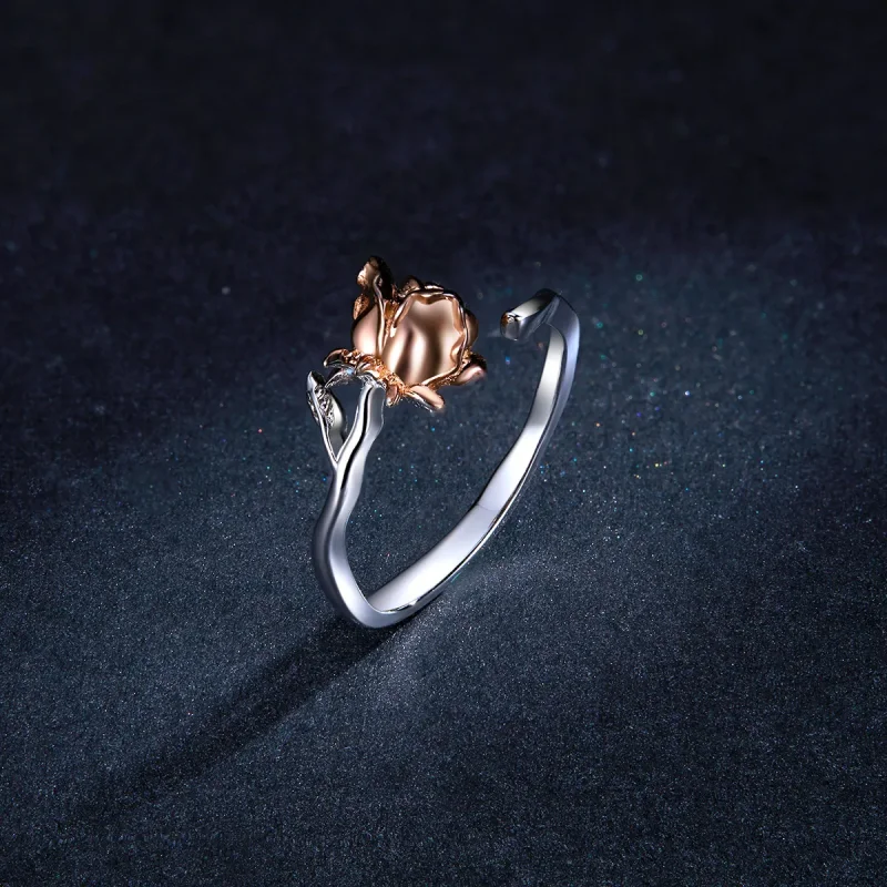 (image for) Pandora Style Two Tone Open Ring, Flower - BSR134 - View 5