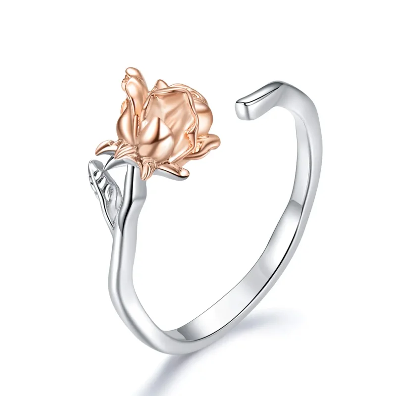 (image for) Pandora Style Two Tone Open Ring, Flower - BSR134 - Product Image