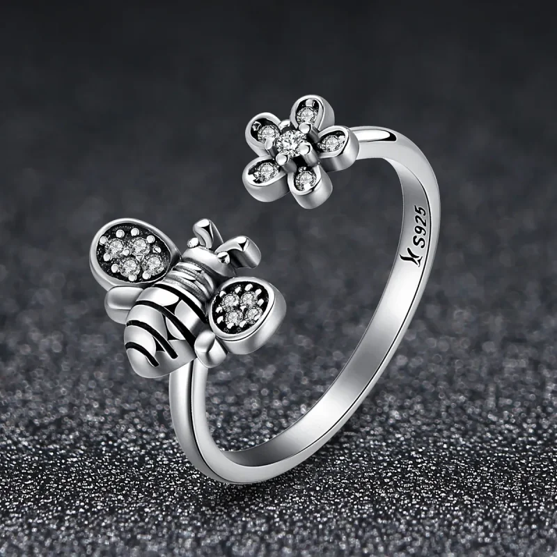 (image for) Silver Bee and Flower Ring - PANDORA Style - SCR086 - View 3