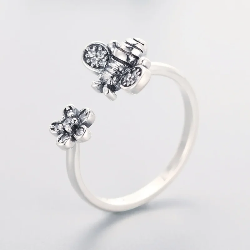 (image for) Silver Bee and Flower Ring - PANDORA Style - SCR086 - View 4