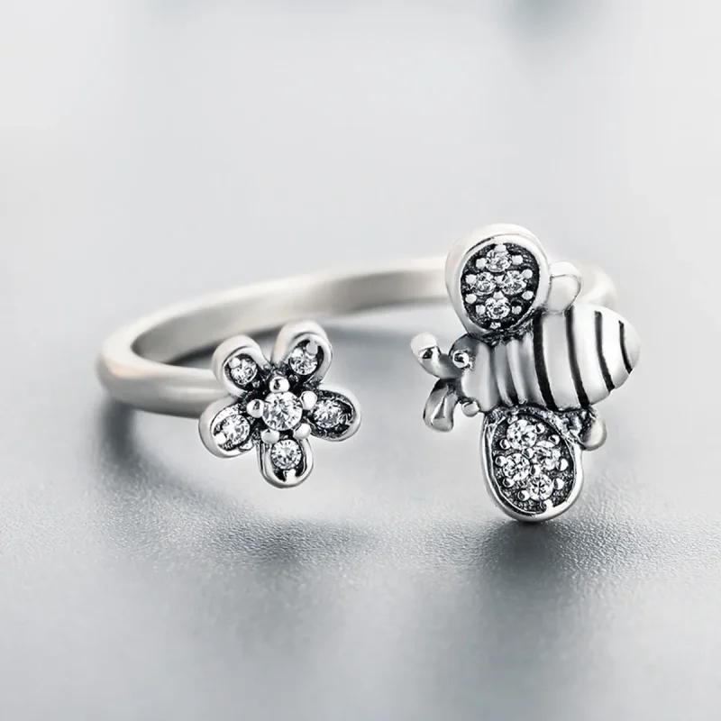 (image for) Silver Bee and Flower Ring - PANDORA Style - SCR086 - View 5
