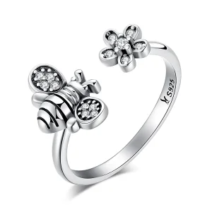 (image for) Silver Bee and Flower Ring - PANDORA Style - SCR086