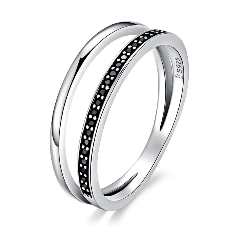 (image for) Silver Black and White Movement Ring - PANDORA Style - SCR082 - Product Image