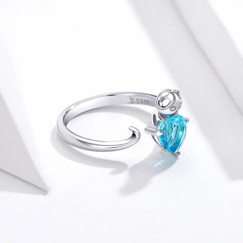 (image for) Silver Blue Kitty Ring - PANDORA Style - SCR533 - View 2