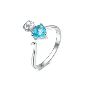 (image for) Silver Blue Kitty Ring - PANDORA Style - SCR533