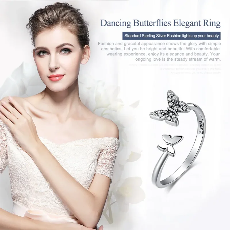 (image for) Silver Butterfly Dance Ring - PANDORA Style - SCR087 - View 2