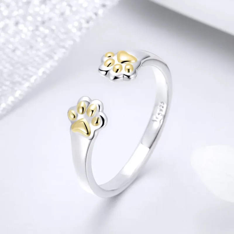 (image for) Silver & Gold-Plated Cat Paw Ring - PANDORA Style - SCR430 - View 2