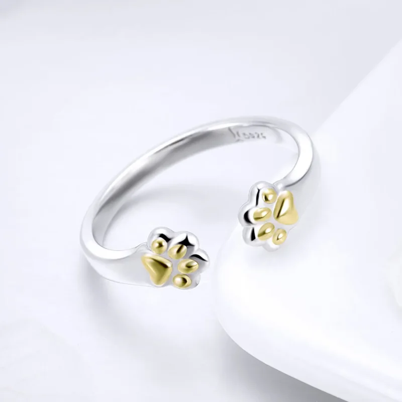 (image for) Silver & Gold-Plated Cat Paw Ring - PANDORA Style - SCR430 - View 3