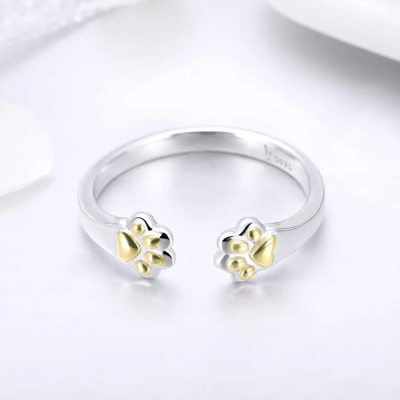 (image for) Silver & Gold-Plated Cat Paw Ring - PANDORA Style - SCR430 - View 4