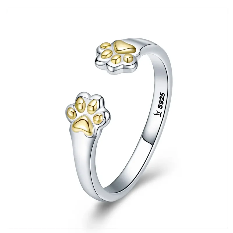 (image for) Silver & Gold-Plated Cat Paw Ring - PANDORA Style - SCR430 - Product Image