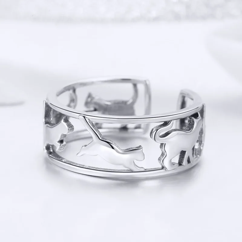 (image for) Silver Happy Cats Ring - PANDORA Style - SCR473 - View 3
