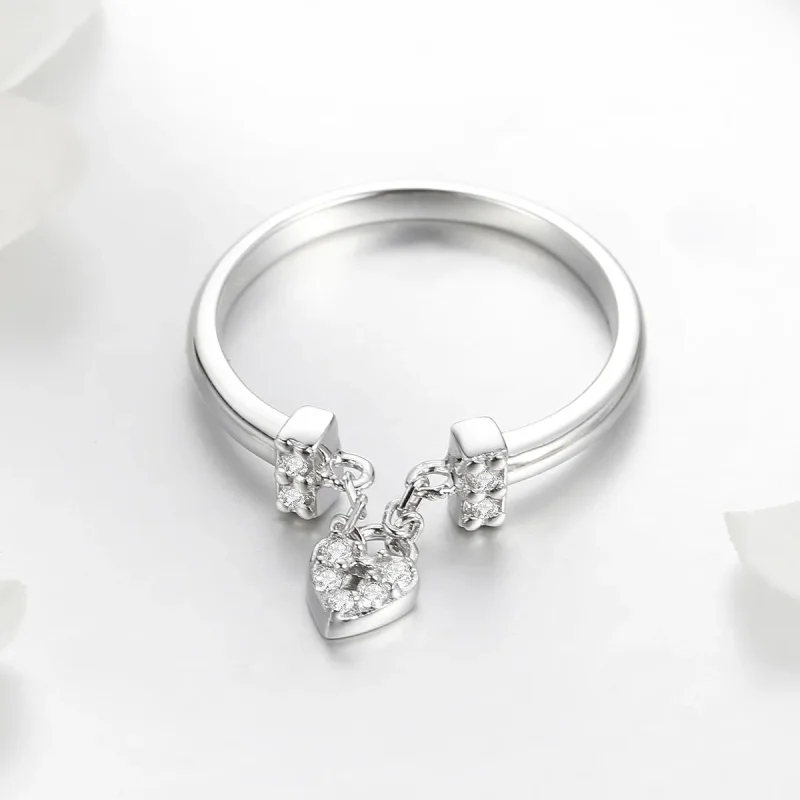 (image for) Silver Heart Lock Ring - PANDORA Style - SCR466 - View 4