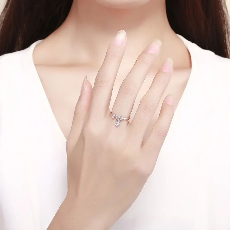 (image for) Silver Heart Lock Ring - PANDORA Style - SCR466 - View 5