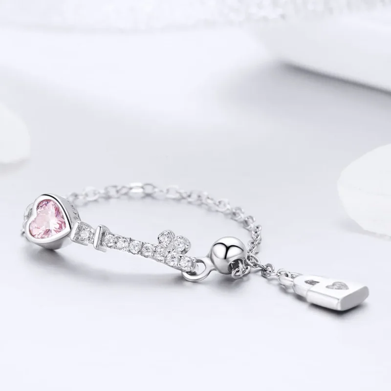 (image for) Silver Key of Heart Lock Ring - PANDORA Style - SCR425 - View 2