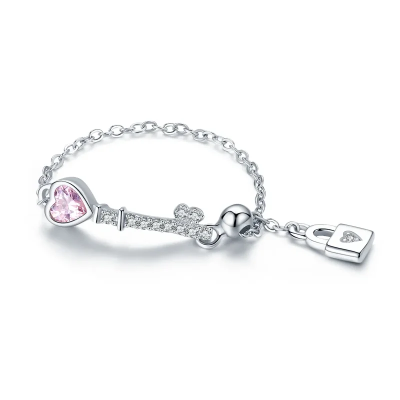 (image for) Silver Key of Heart Lock Ring - PANDORA Style - SCR425 - Product Image