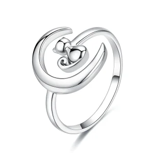 (image for) Silver Moon & Cat Ring - PANDORA Style - SCR451