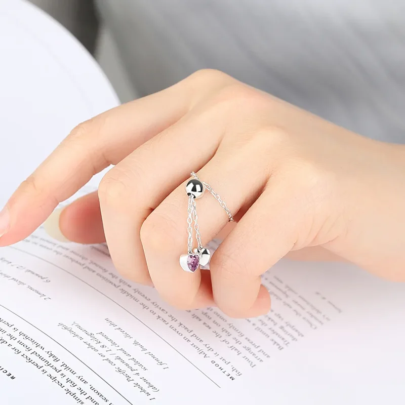 (image for) Silver Pink Heart Chain Ring - PANDORA Style - SCR015 - View 5