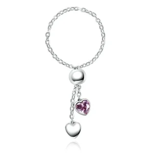 (image for) Silver Pink Heart Chain Ring - PANDORA Style - SCR015