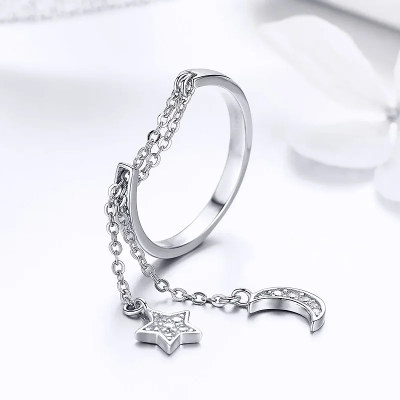 (image for) Silver Star & Moon Ring - PANDORA Style - SCR407 - View 3