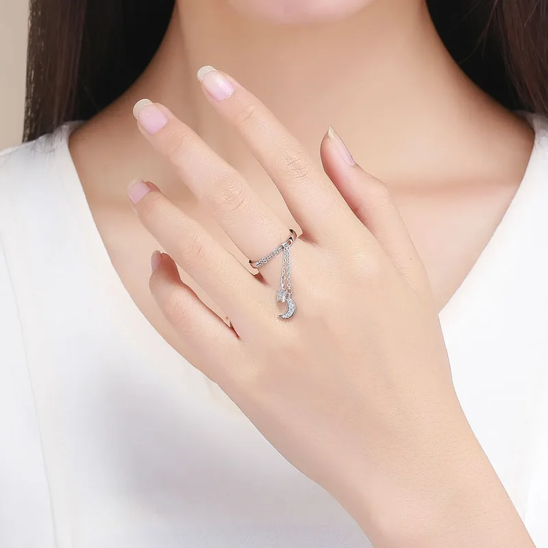 (image for) Silver Star & Moon Ring - PANDORA Style - SCR407 - View 5