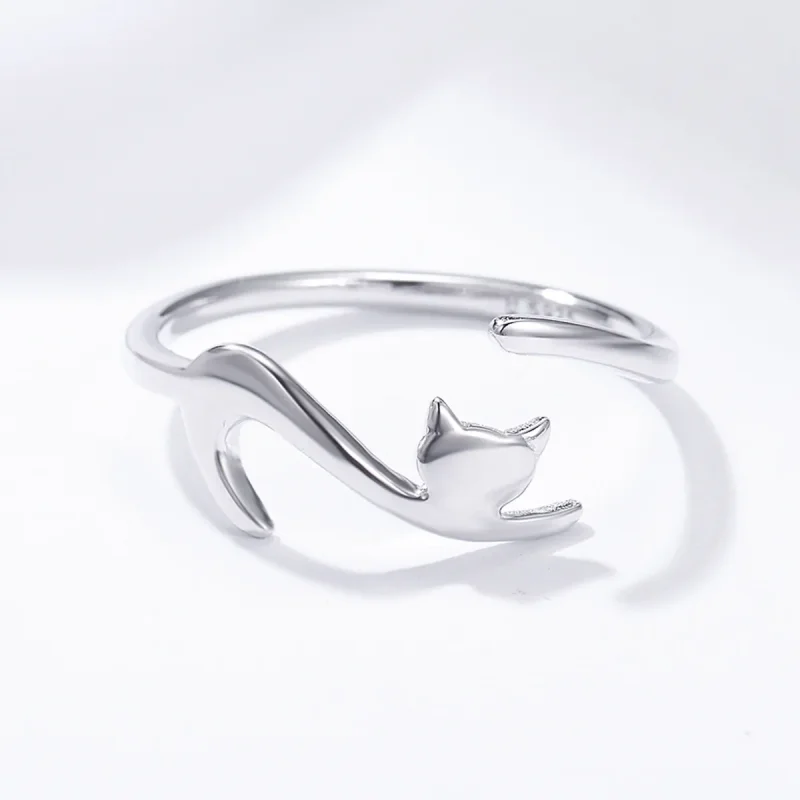 (image for) Silver Sticky Cat Ring - PANDORA Style - SCR220 - View 4