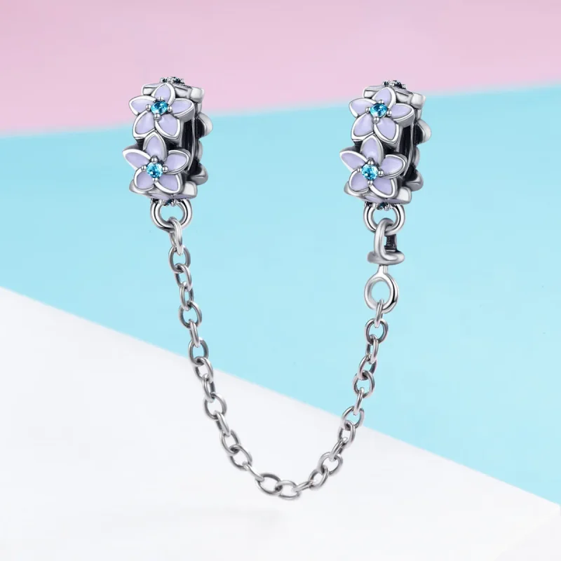 (image for) Pandora Style Silver Charm, Purple Flowers, Multicolor Enamel - SCC602 - View 3