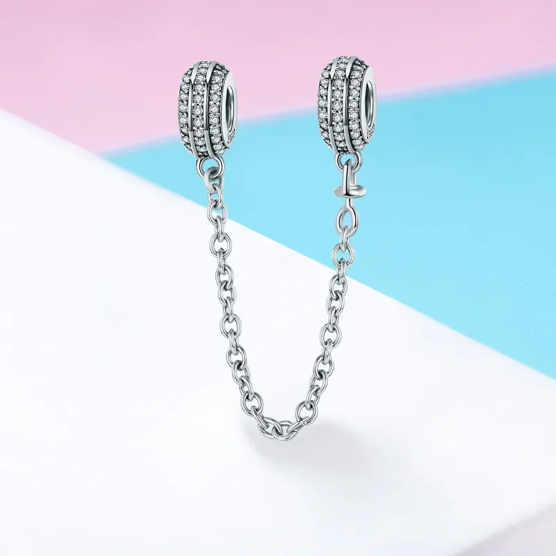 (image for) Pandora Style Silver Pavé Safety Chain Charm - SCC812 - View 2