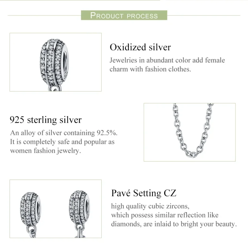 (image for) Pandora Style Silver Pavé Safety Chain Charm - SCC812 - View 7
