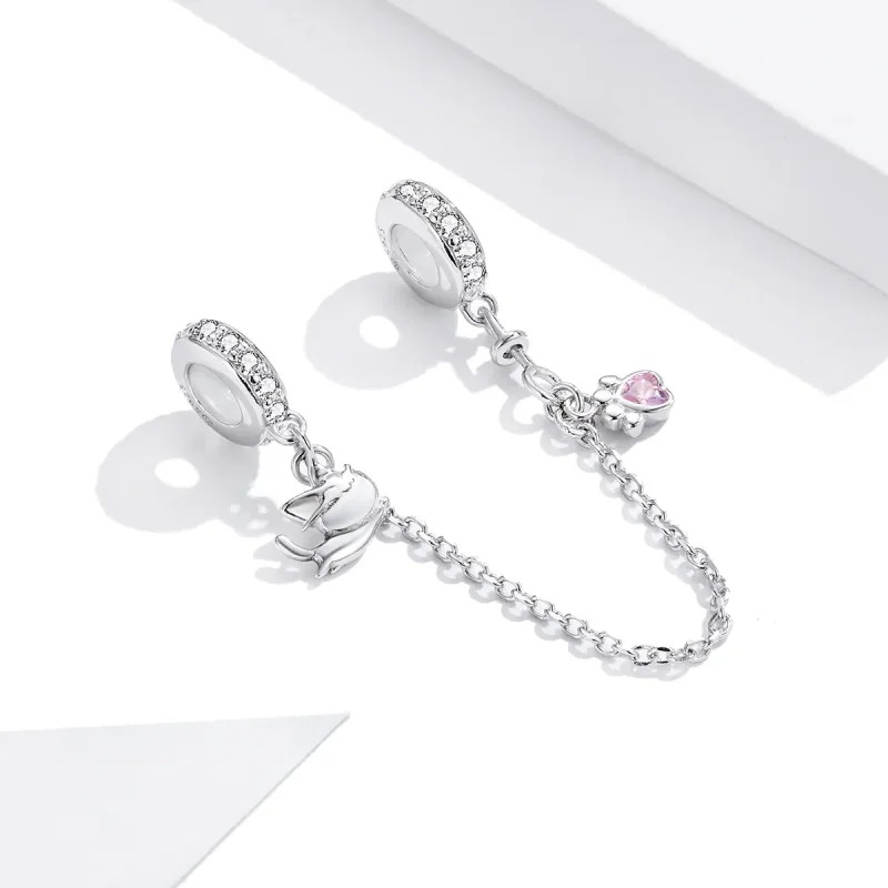 (image for) Pandora Style Silver Safety Chain Charm, Cat and Claw - BSC243 - View 3