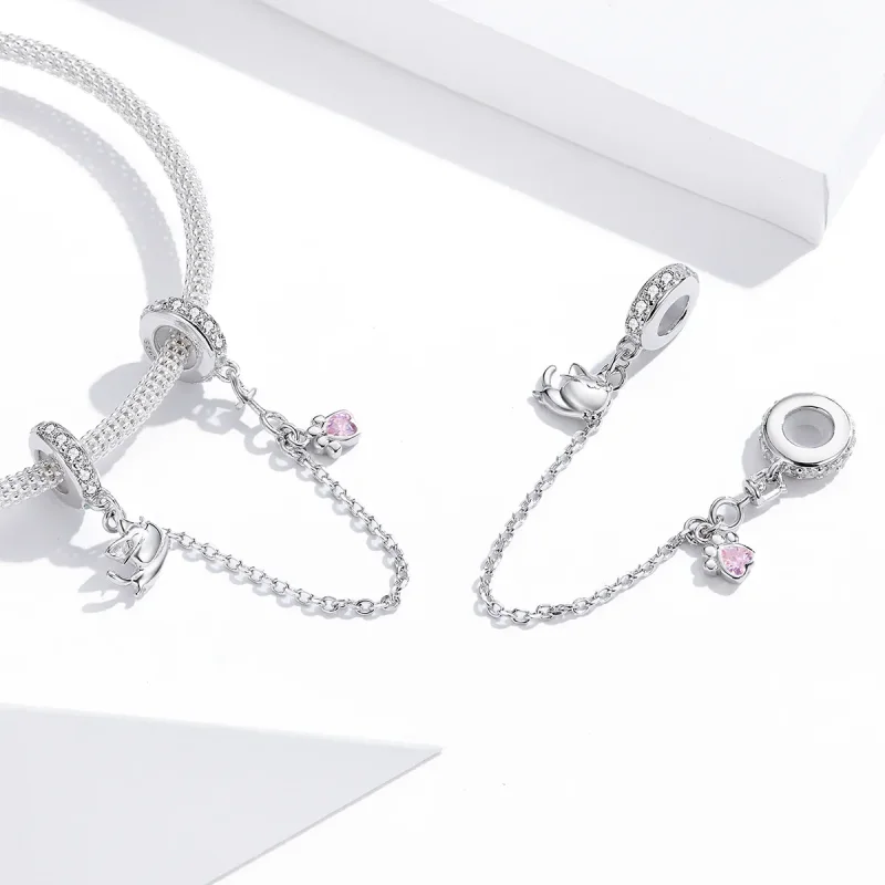 (image for) Pandora Style Silver Safety Chain Charm, Cat and Claw - BSC243 - View 4