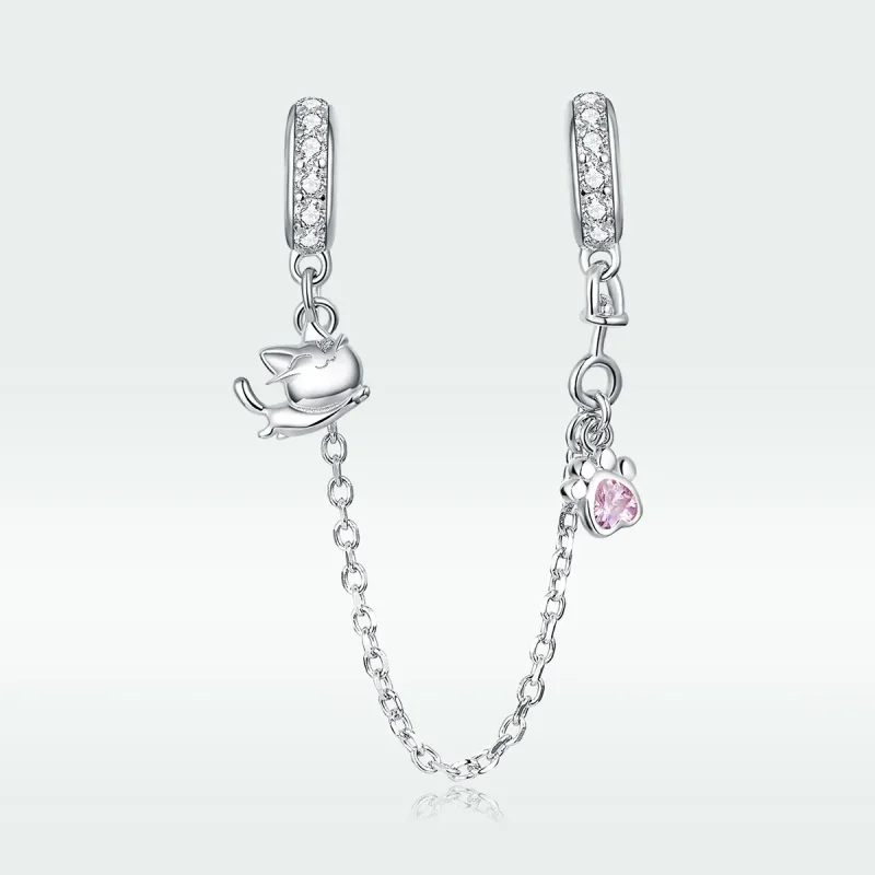 (image for) Pandora Style Silver Safety Chain Charm, Cat and Claw - BSC243 - View 5